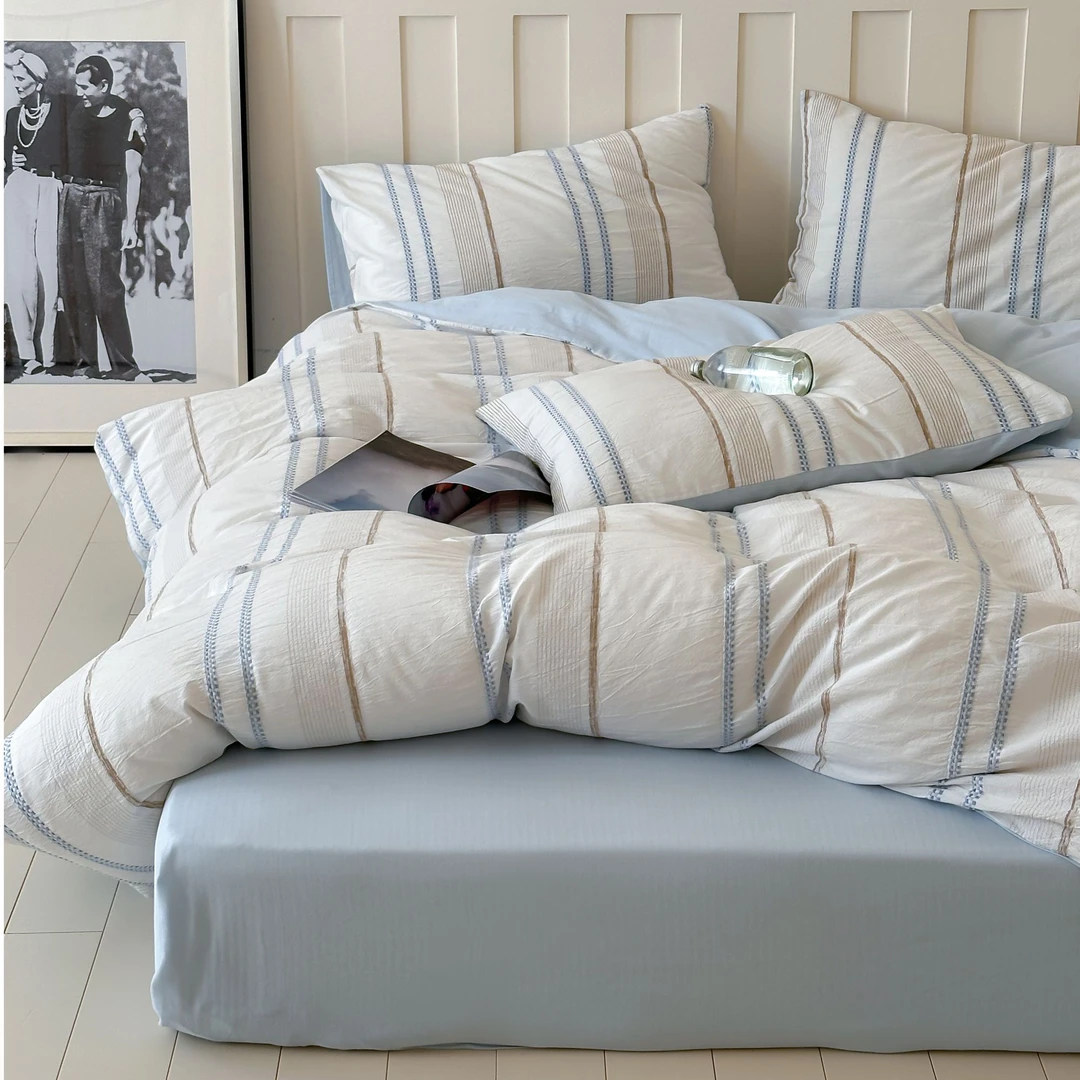 小玲子家纺 穿行 全棉提花四件套条纹简约三件套轻奢高级床上用品