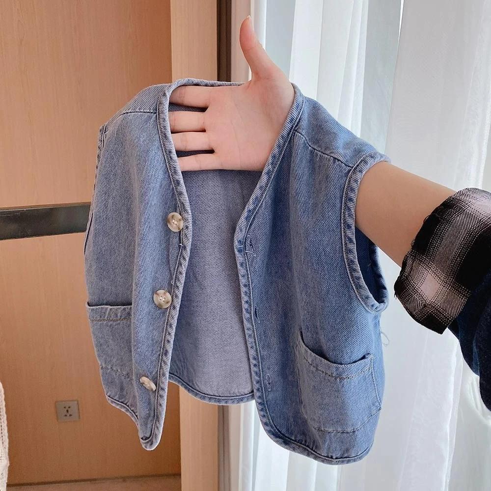 [蕊]儿童牛仔马甲2024春秋新款马夹外穿婴幼儿百搭坎肩男女宝休闲