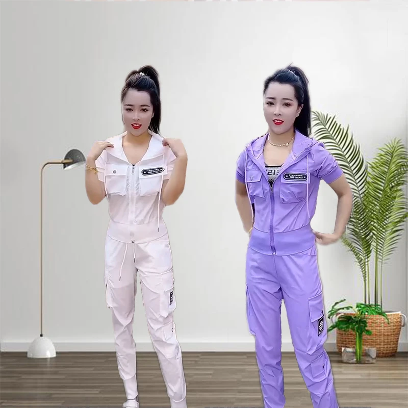 夏季新款时尚洋气百搭轻薄透气韩版户外跑步休闲速干防晒两件套