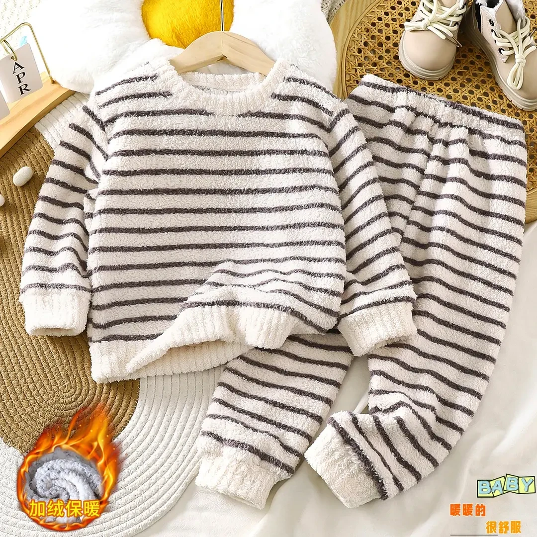 秋冬儿童半边绒睡衣加绒加厚宝宝中大童半边绒家居服亲子睡衣套装