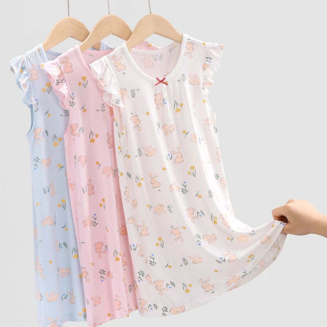女童睡裙亲子莫代尔睡衣家居服薄夏款透气公主冰丝仙女风18310-19