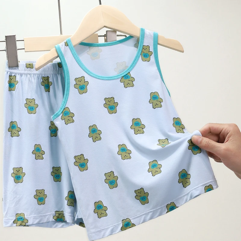 新品 DDM-S 2110 小熊粒 竹纤维背心套装 儿童睡衣夏季家居服薄款