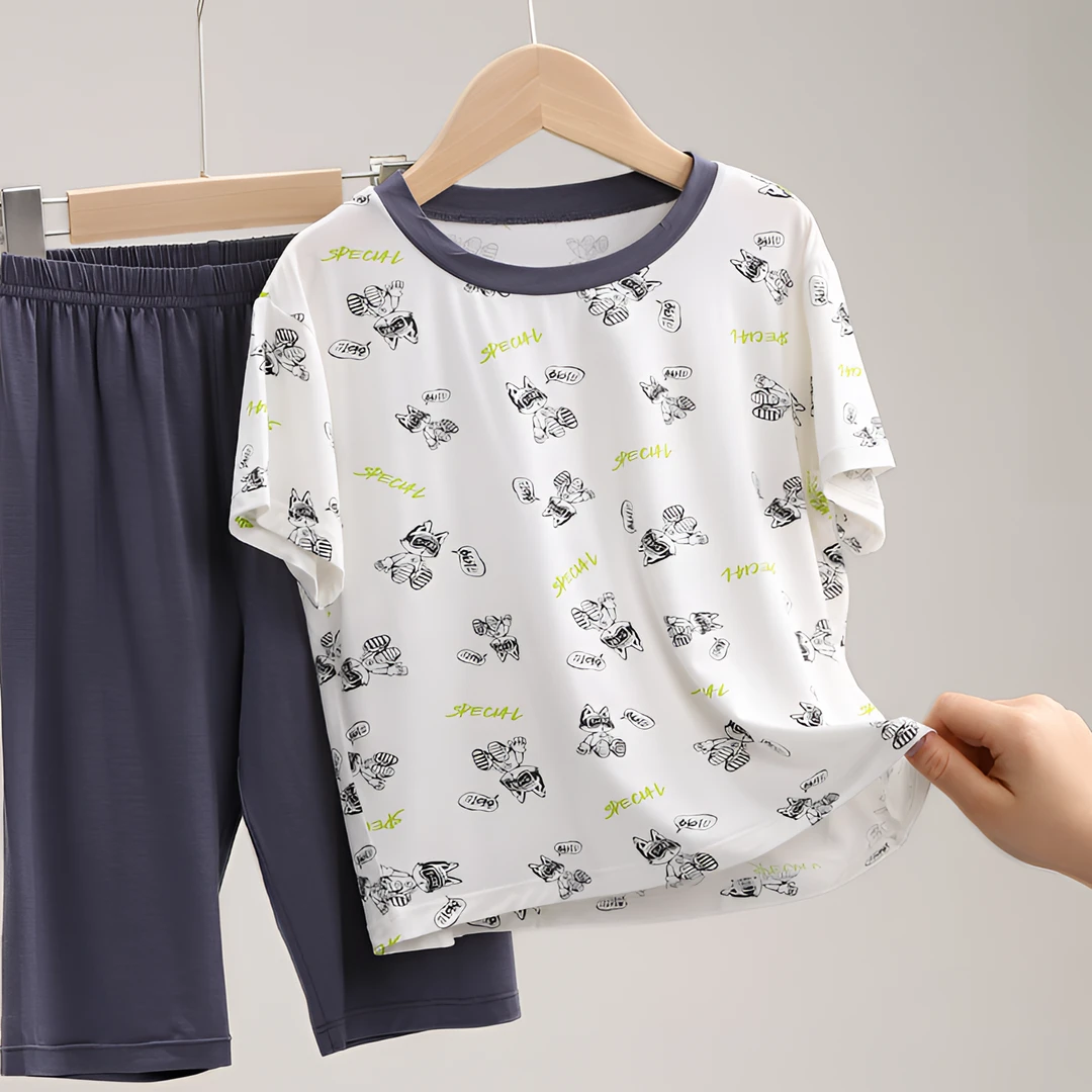 男童家居服夏装宽松薄款短袖套装大童空调服春秋季宝宝睡衣 2432