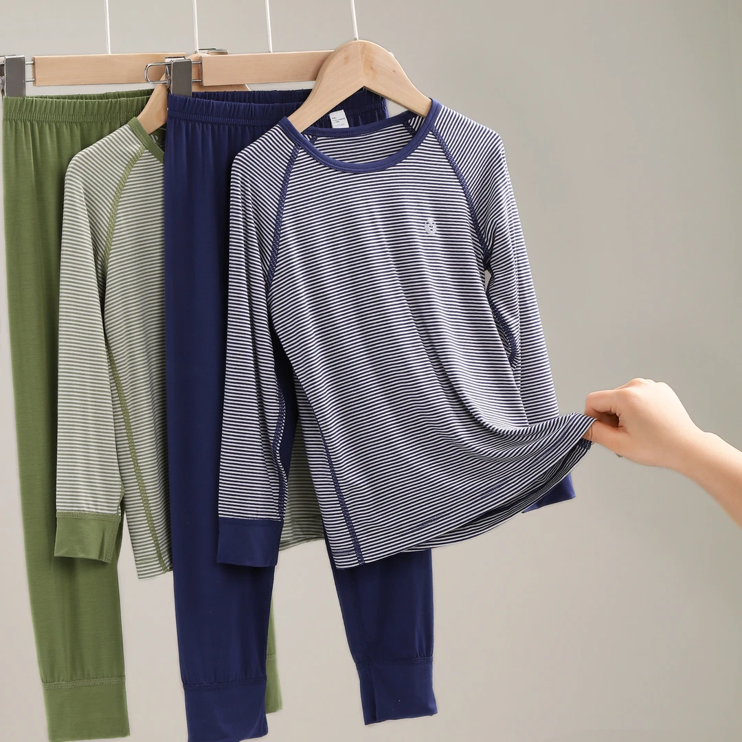 儿童睡衣春秋款男孩家居服套装男大童夏季莫代尔冰丝薄款 124221