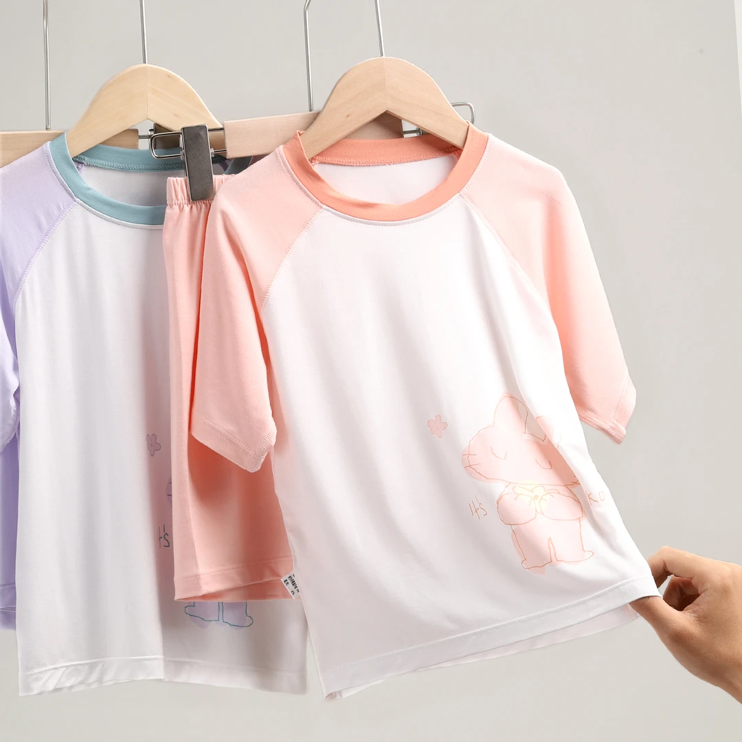 女童睡衣夏季小女孩运动薄款儿童空调服冰丝大童家居服 18321-59