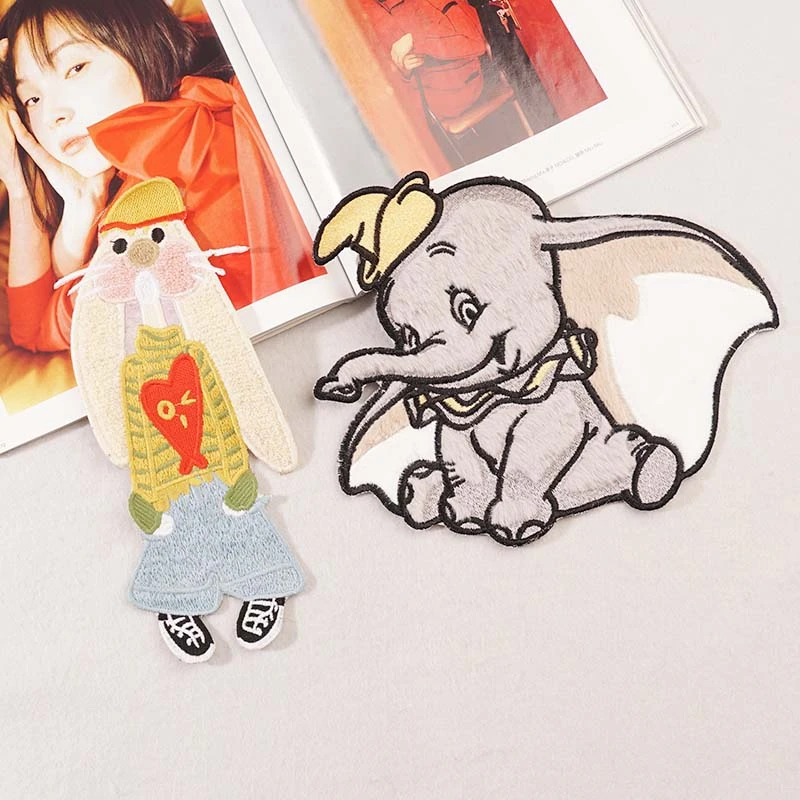 时尚小飞象布贴大号高档刺绣贴手缝补丁贴破洞修补兔子衣服贴花