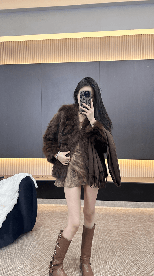紫貂水貂毛外套女新款显瘦