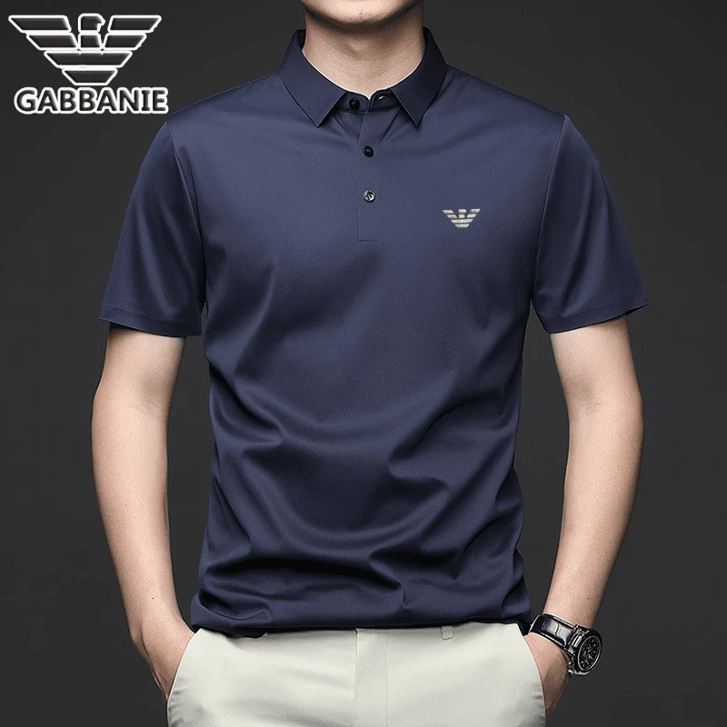 GABBANIE高端男装夏季短袖t恤冰丝裸感透气翻领男士无痕POLO衫薄