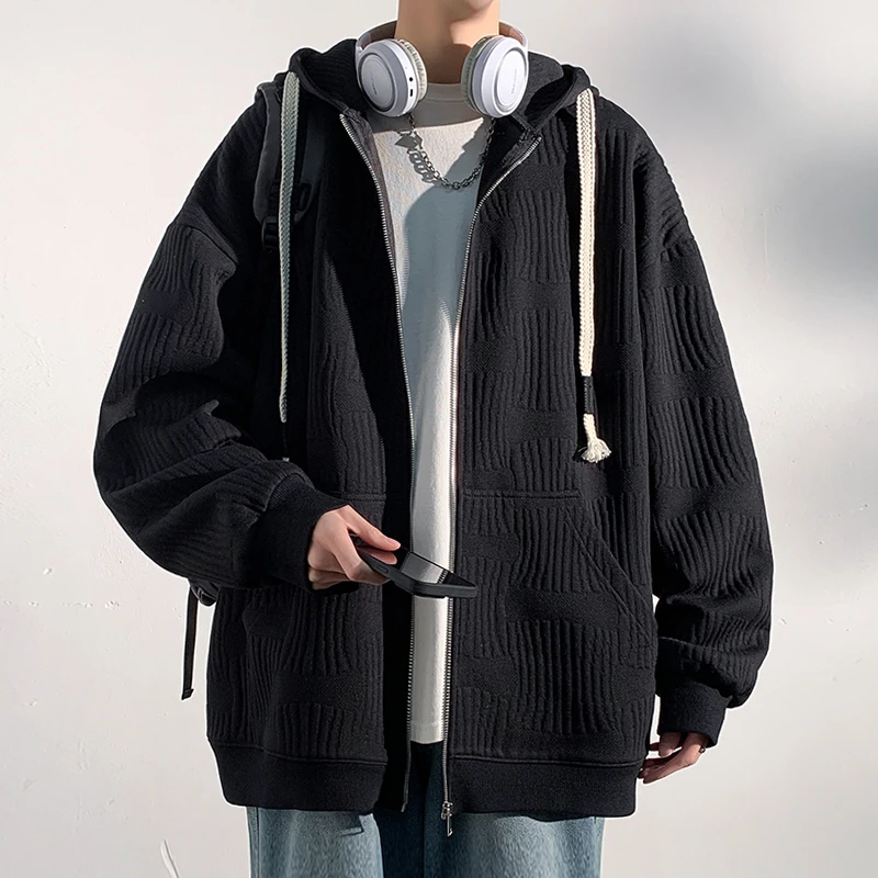 HW24069 秋季新款百搭简约休闲大码肌理感开衫夹克外套