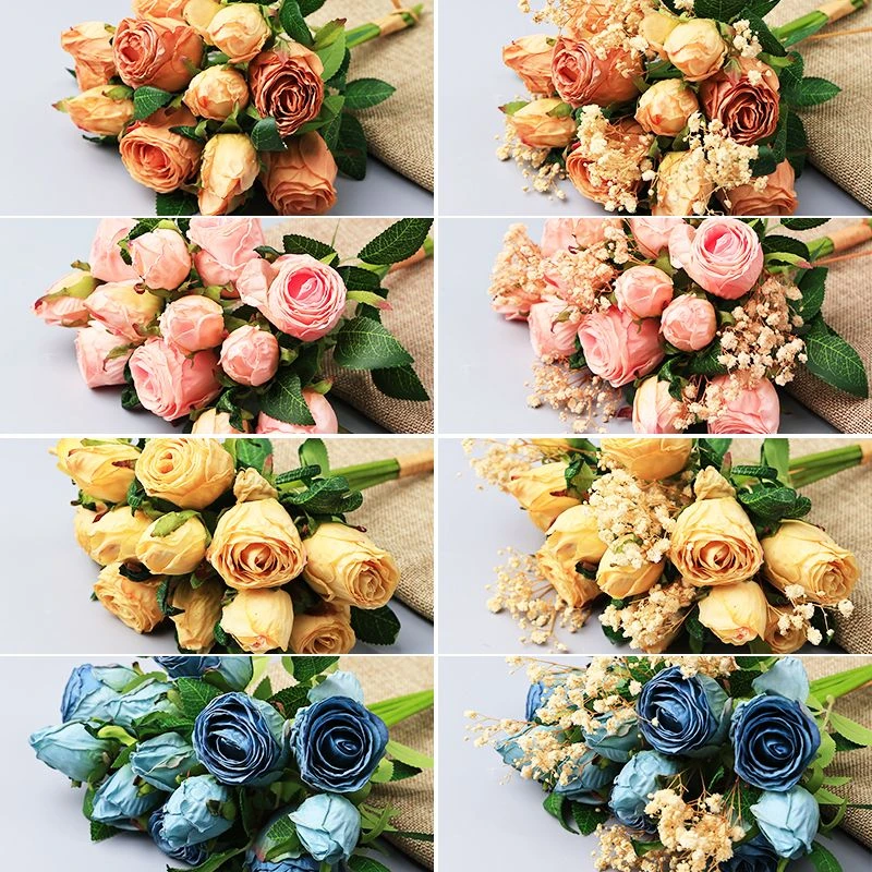 花束摆件假花仿真玫瑰满天星干花束高级感网红门牌插花装饰仿真花