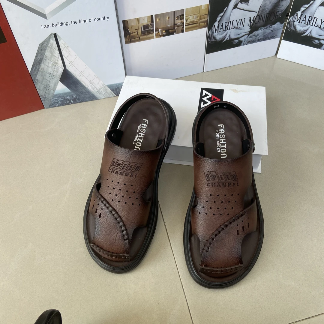 男士休闲夏季透气舒适百搭潮流户外牛皮沙滩带包头防撞正宗真牛皮