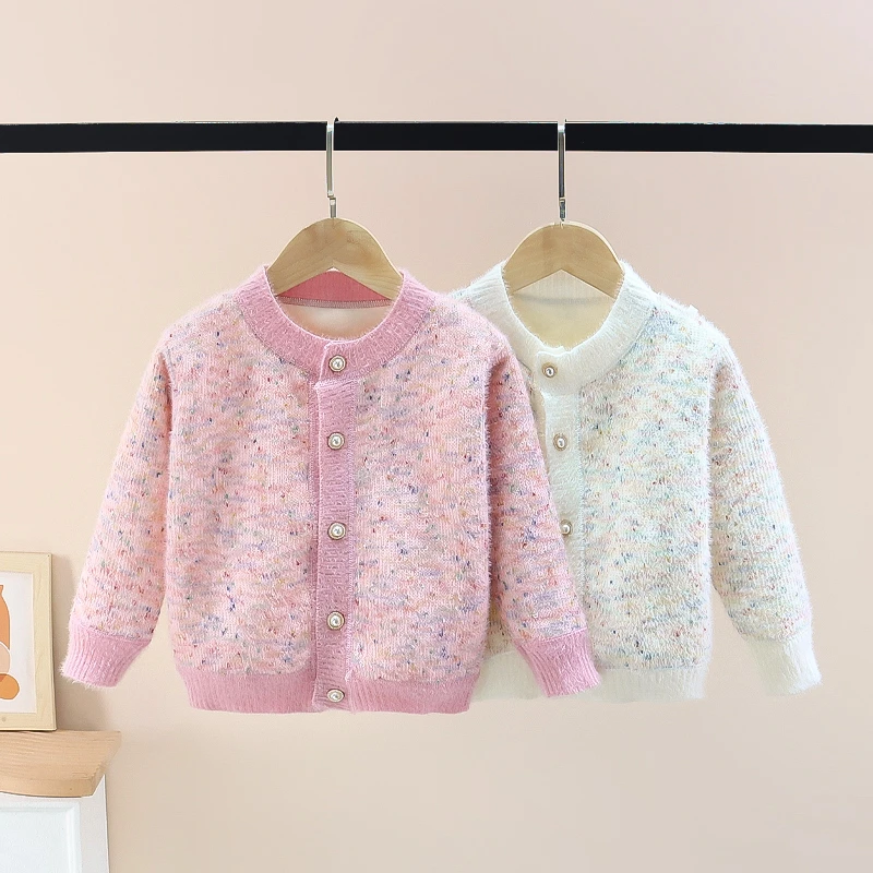 女童开衫仿貂绒一体加绒秋冬款打底衫外套百搭洋气圆领2025新款