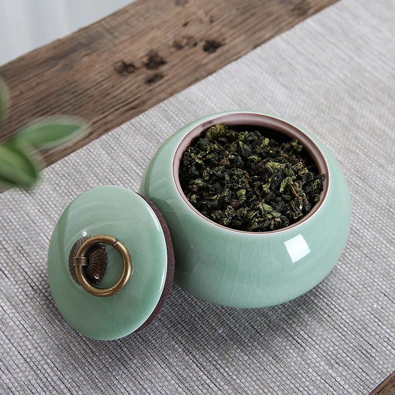 哥窑陶瓷茶叶罐小号材密封存储罐普洱红花绿茶叶包装定制批發