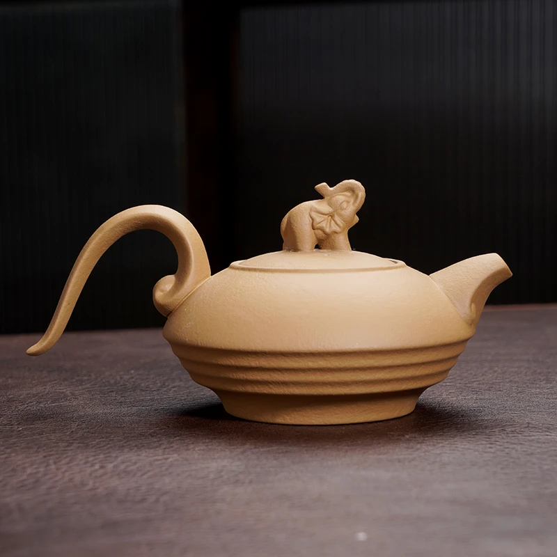 宜兴紫砂壶卢美对大师手工泡茶壶宝象壶茶具黄段泥家用泡茶器