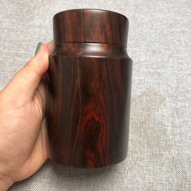3xc109大红酸枝带盖木罐摆件，直径7.6高12.2重400.7g