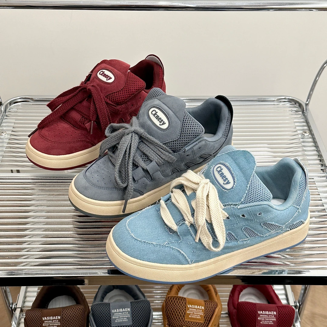 原创设计牛仔蓝男鞋厚底大头丑萌面包鞋2024新款国潮百搭学生板鞋