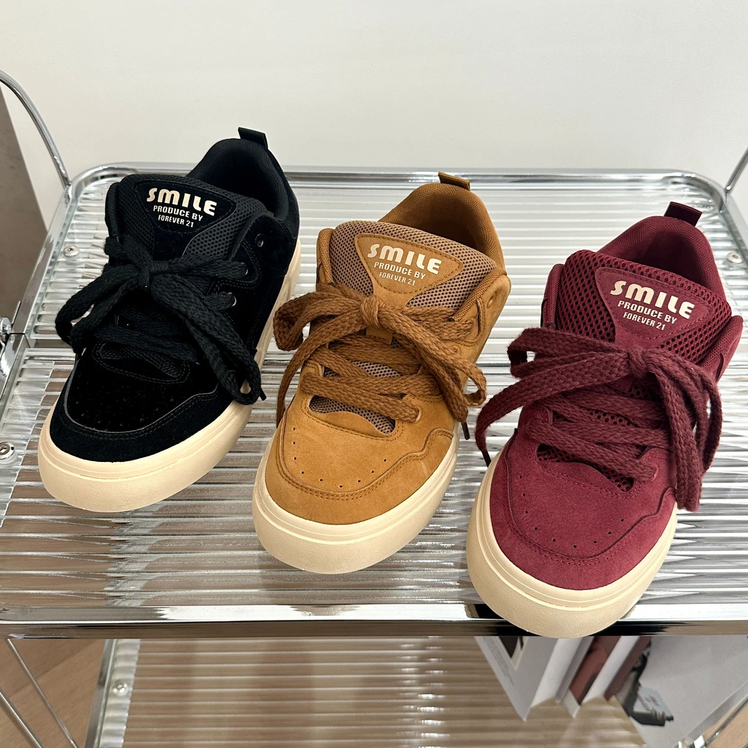 小众酒红男鞋2024新款高颜值秋冬休闲面包鞋复古百搭国潮厚底板鞋