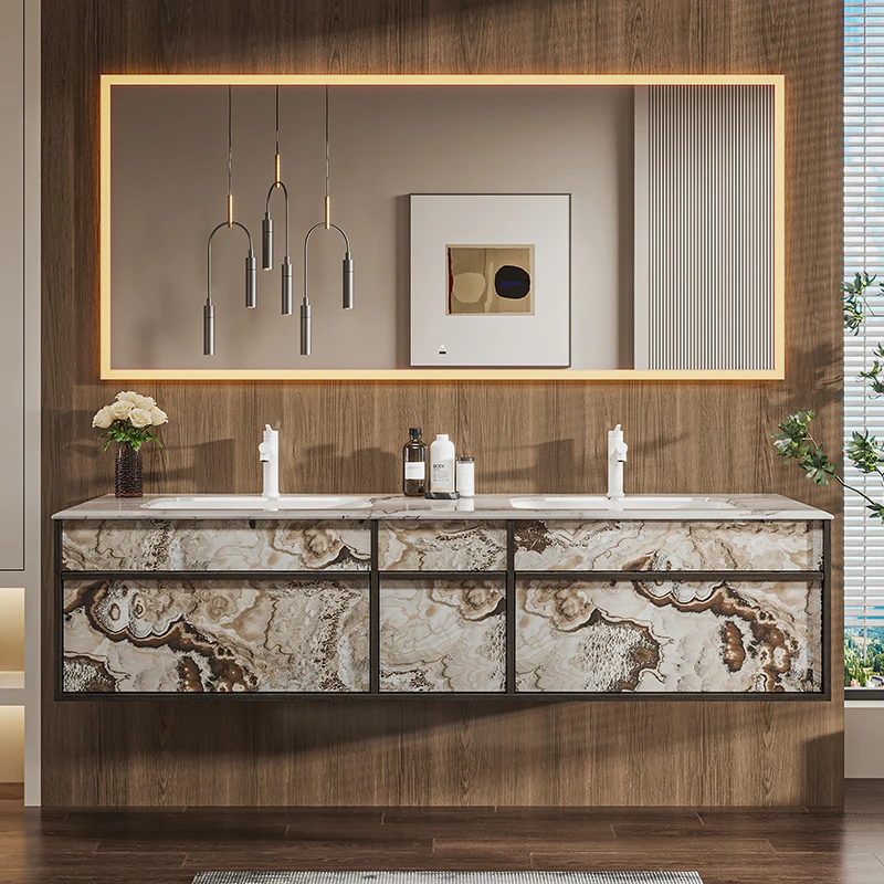 现代轻奢风浴室柜组合卫生间陶瓷一体盆洗漱台洗手盆柜