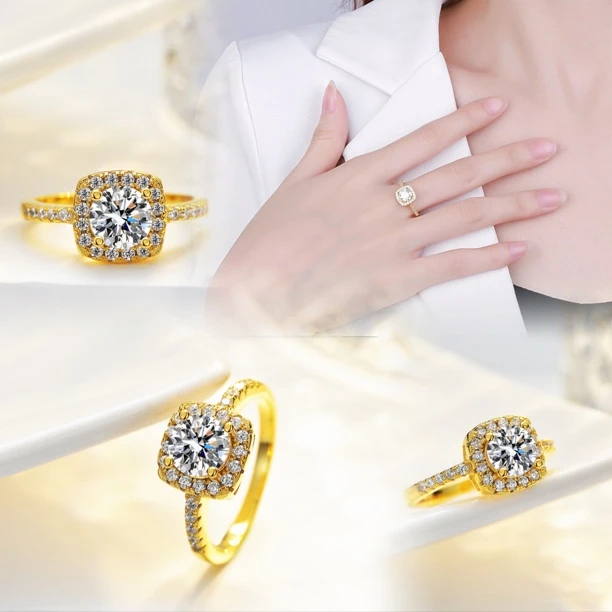 黄金色高订系列方糖戒指女轻奢感气质开口指环