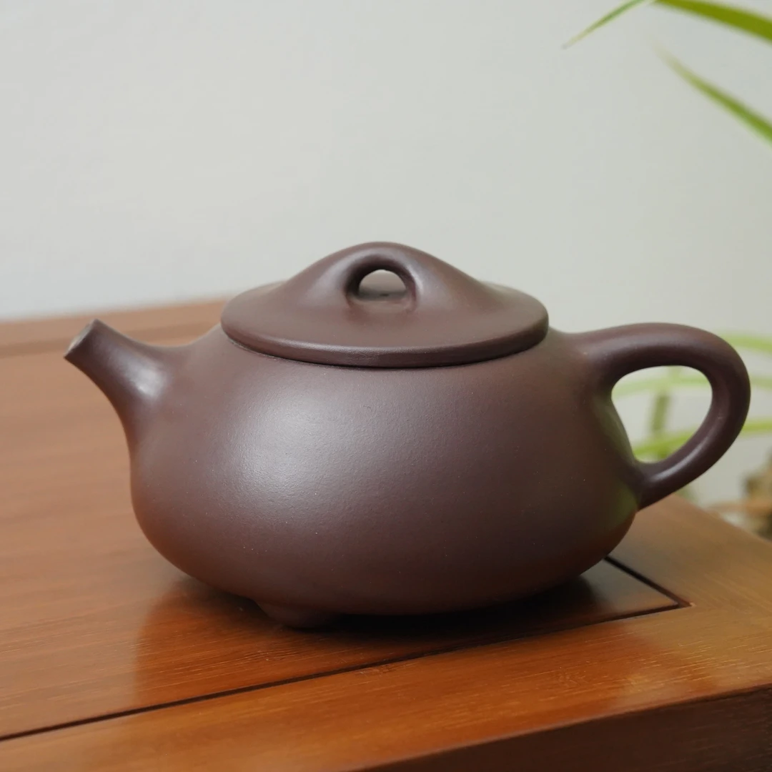 宜兴原矿手制紫砂石瓢茶壶-景舟凤鸣-老紫泥-MH-0598-275c c