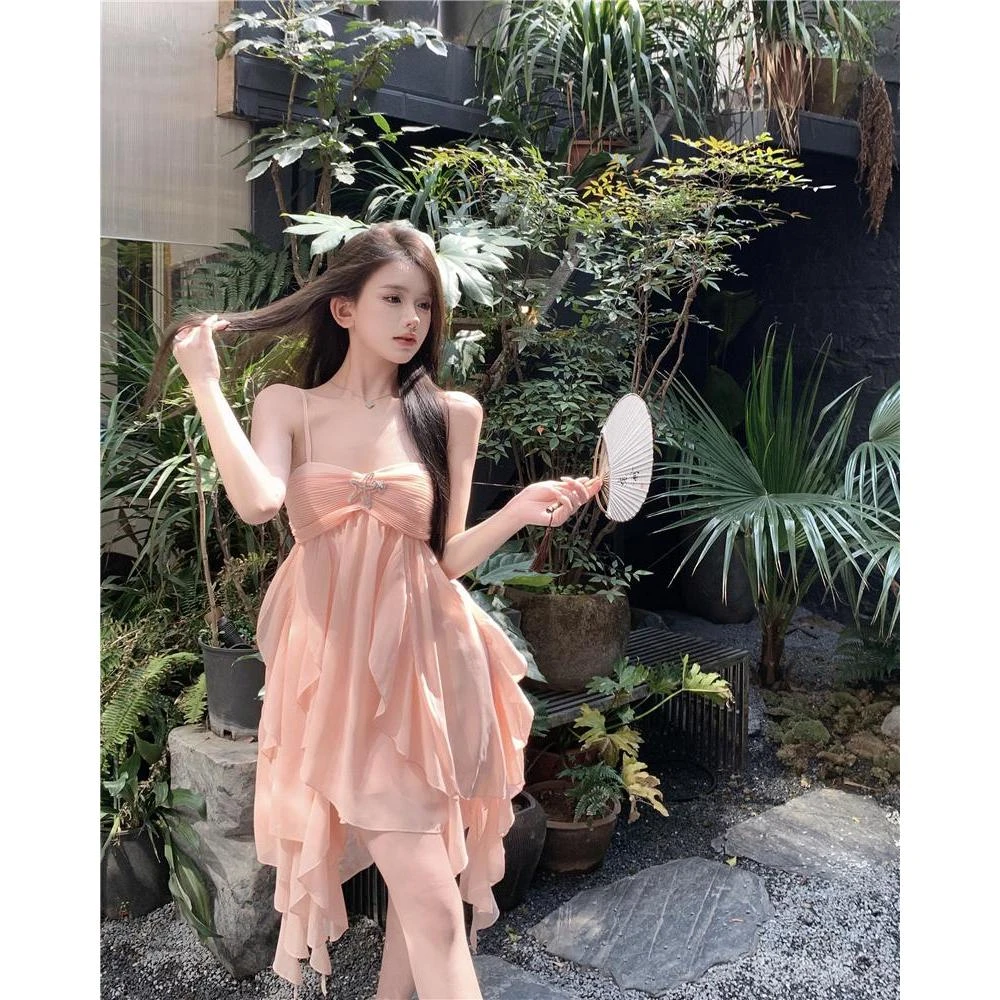 纯欲雪纺吊带连衣裙女夏季2023年新款性感法式气质在逃公主风裙子