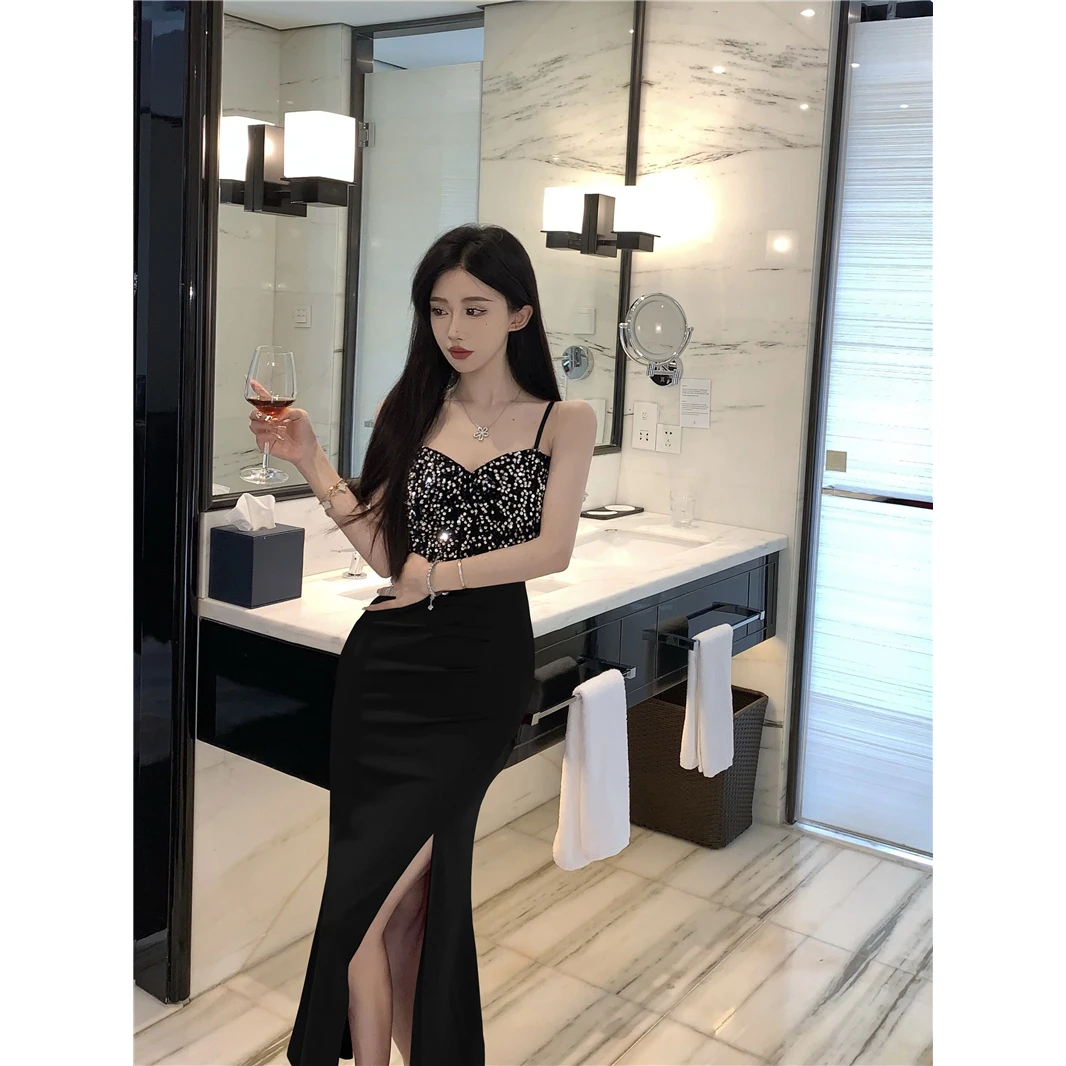 绝美连衣裙气质性感开叉鱼尾高冷御姐长裙法式裙子女夏新款设计感