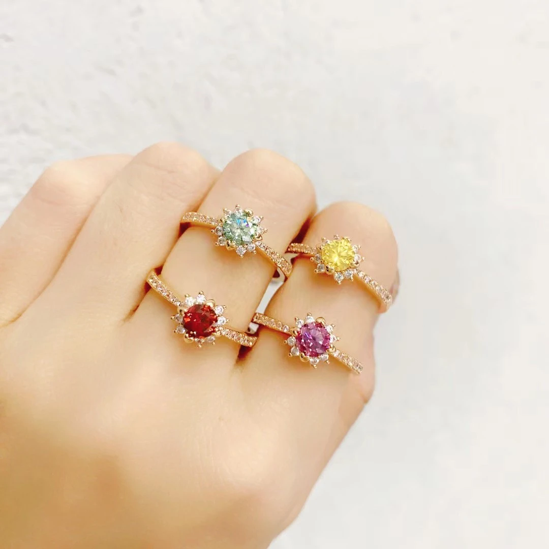 925银莫桑石戒指 925银莫桑石戒指【陌上花】50分白钻彩钻