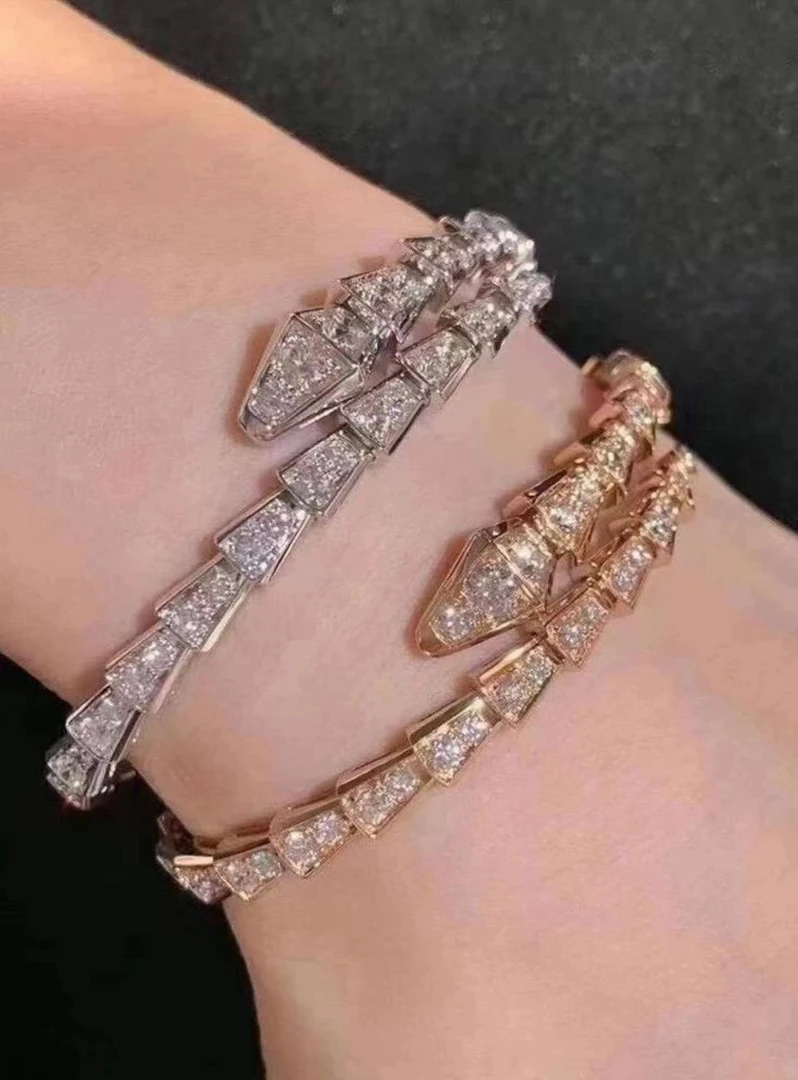 925银莫桑石手镯 纯银镀18k金材质【蛇骨手镯】爆闪爆亮 网红爆款