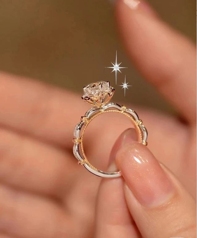 925银莫桑石戒指 镀金材质【在逃公主】1克拉气质时尚精致