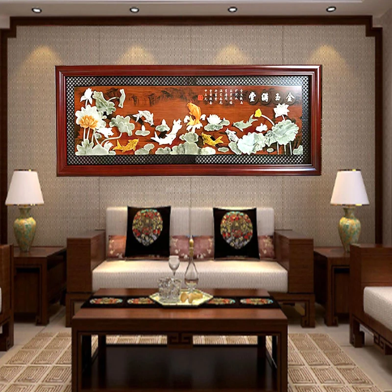 220*80金玉满堂新中式玉石玄关入户背景墙挂画