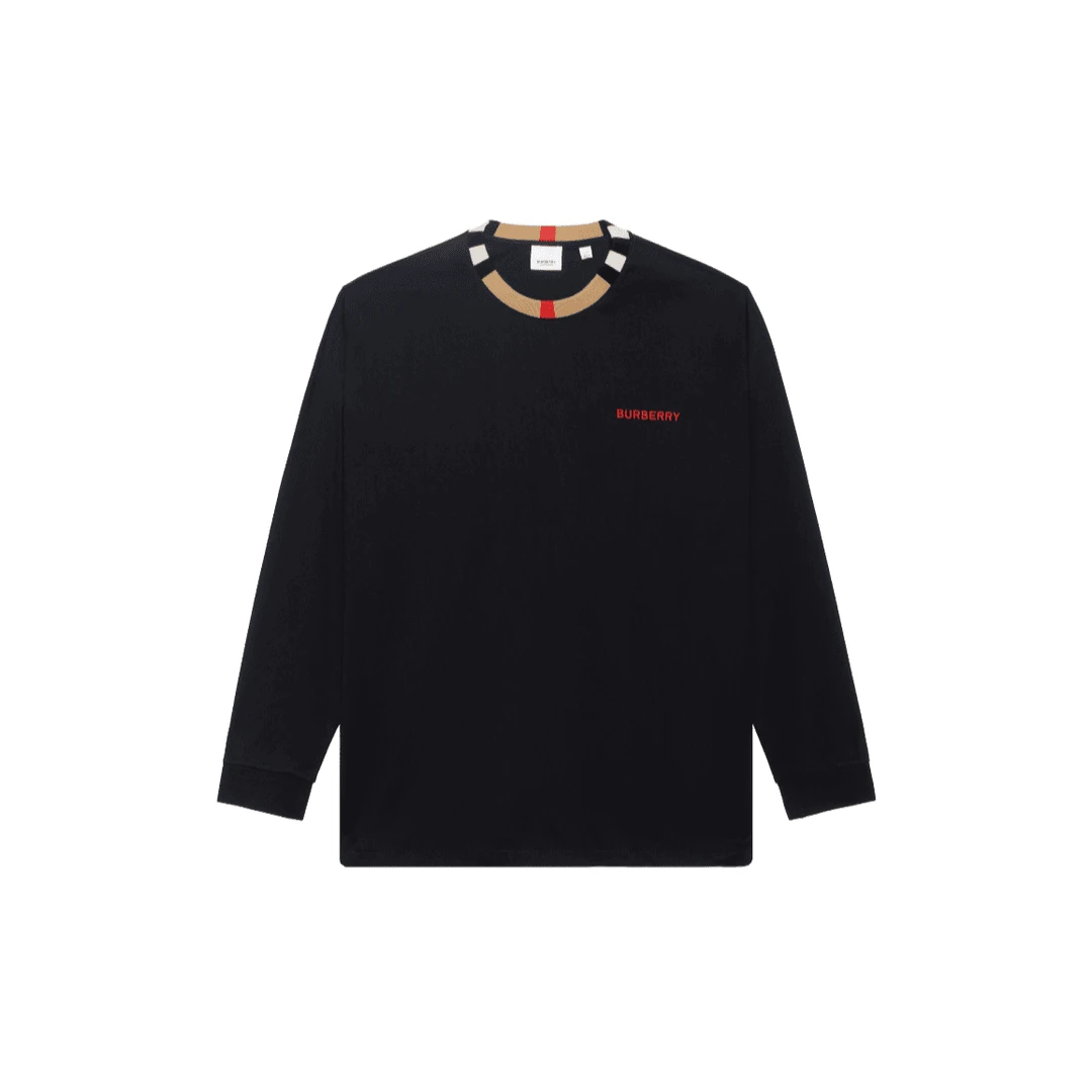 Burberry博柏利 字母印花 百搭圆领套头长袖T恤 男款黑色80751881