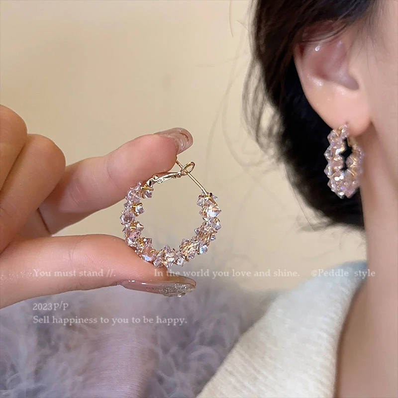 铜合金锆石耳饰 爆闪锆石圈圈耳环女2025新款爆款小众设计耳钉545