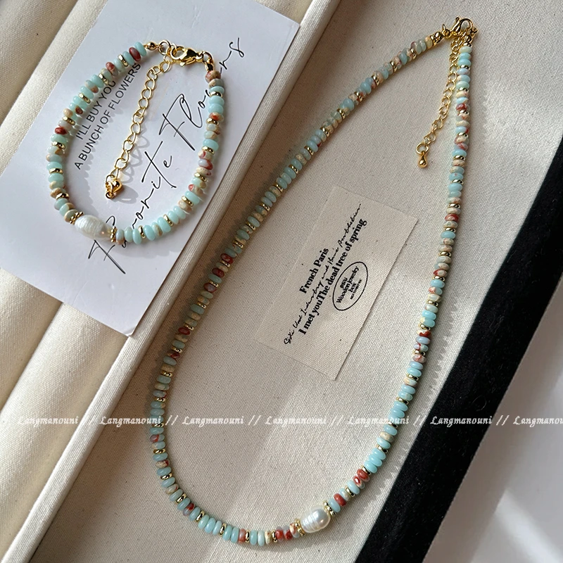 铜合金仿珍珠项链 彩色珠珠项链轻奢小众串珠锁骨链多巴胺颈链482