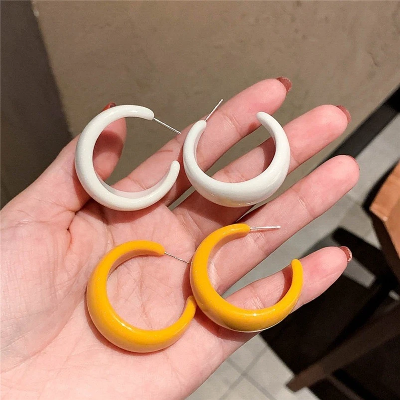 【阿细精选】奶白色树脂大耳圈气质名媛夸张耳环女轻奢高级耳饰41