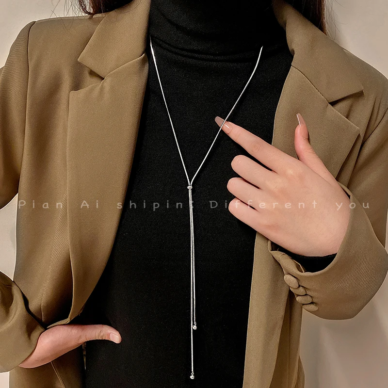 钛钢项链 秋冬卫衣毛衣链长款高级设计感小众女钛钢项链不掉色508