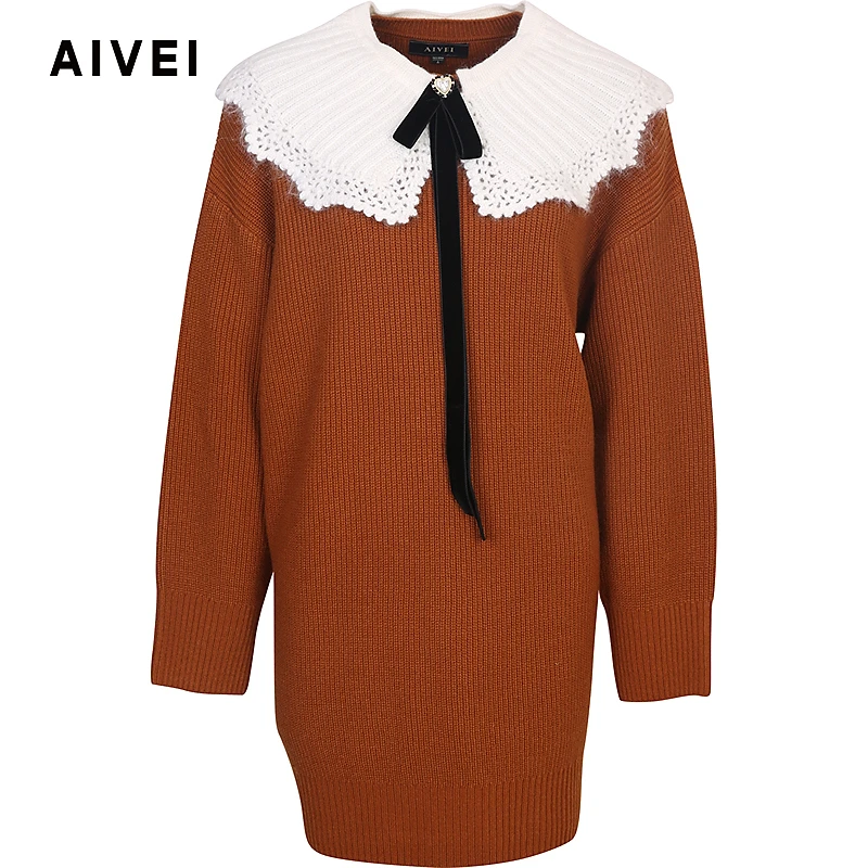 AIVEI欣贺艾薇商场同款减龄公主甜美勾花领针织衫P765803B