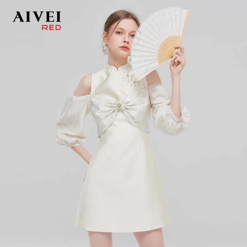 AIVEI欣贺艾薇新中式国风气质露肩小礼服连衣裙 Q0160104