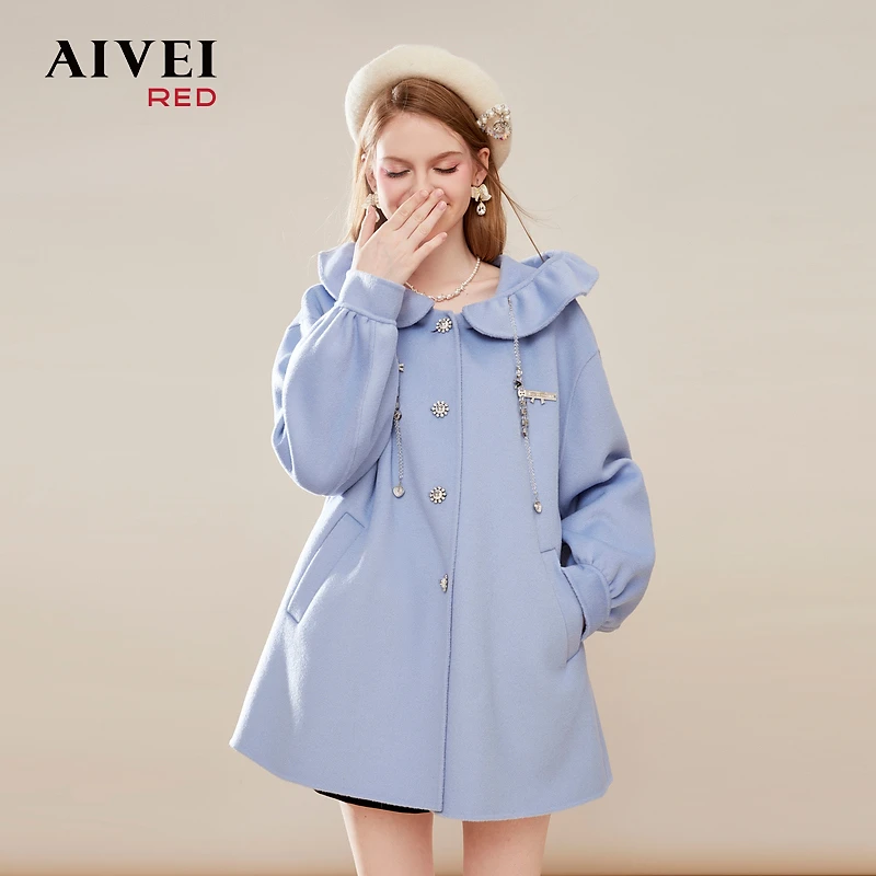 AIVEI艾薇日系小个子校园减龄双毛呢连帽大衣Q0660083