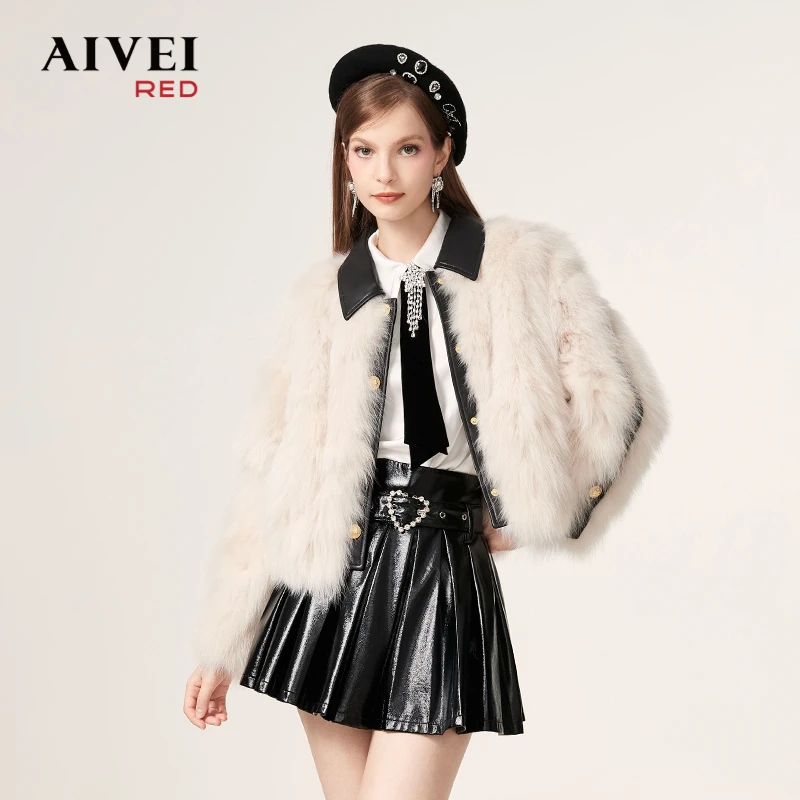 AIVEI欣贺艾薇秋冬新甜酷机车风气质百搭狐狸毛皮草外套Q066S055