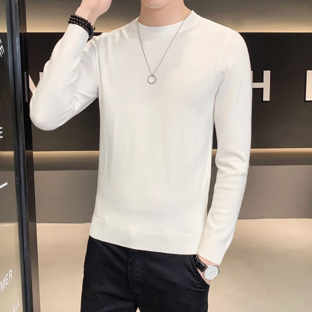 圆领针织衫毛衣 男士必备内搭打底衫长袖2024纯色简约帅气洋气潮