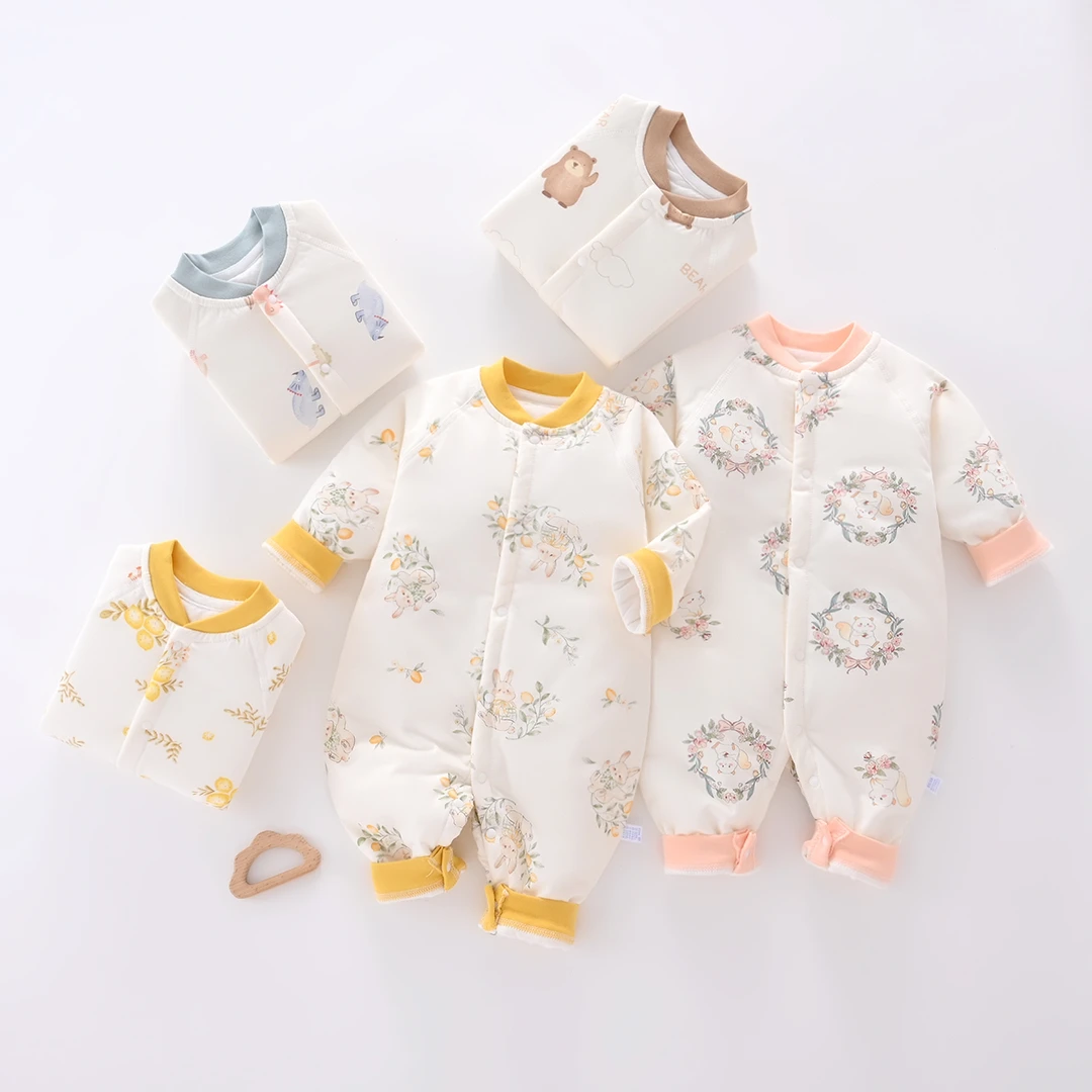 （易帛专享）婴儿秋冬夹棉连体衣40克无骨薄棉新生儿保暖衣宝宝睡