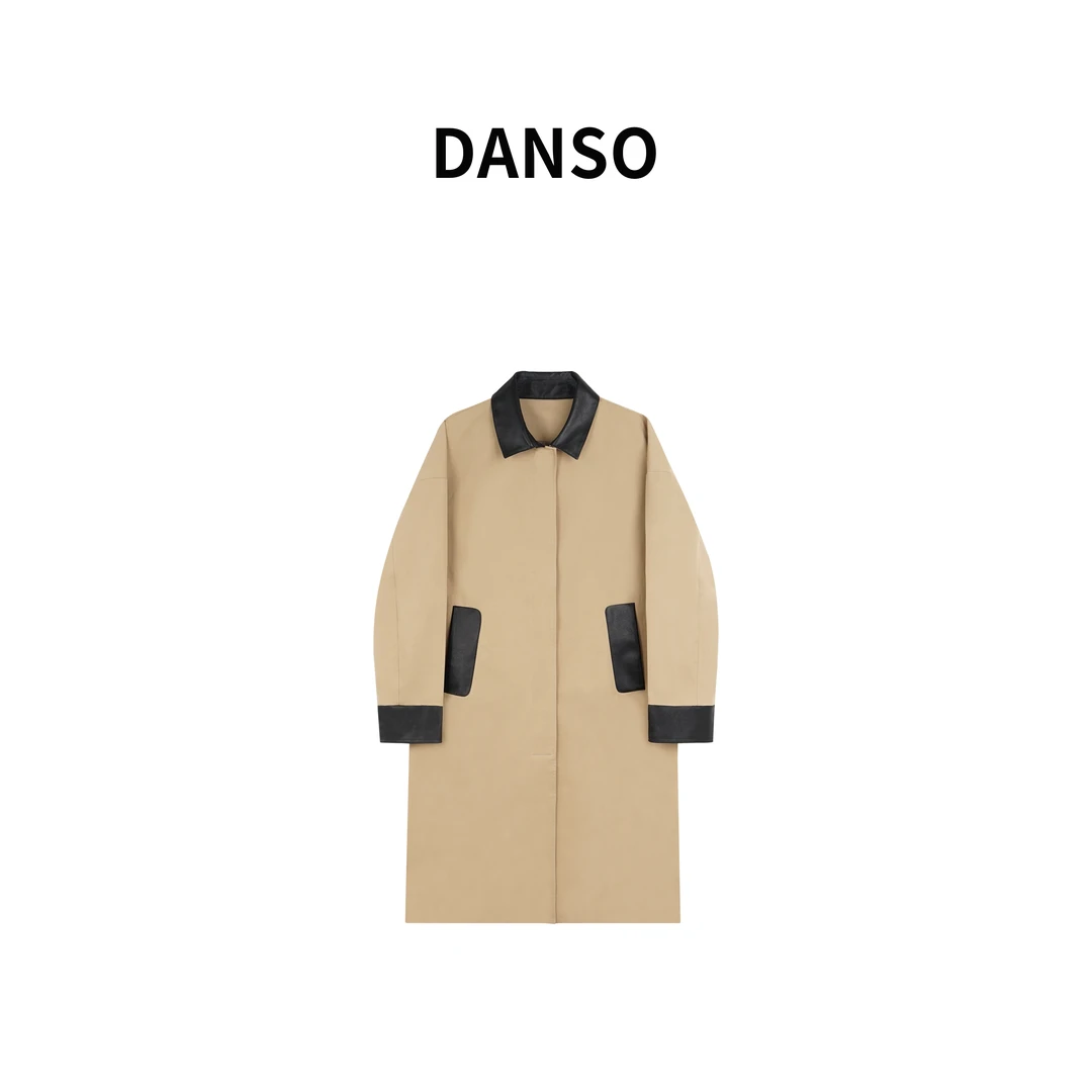 DANSO 【拼皮风衣】玉美华雅丹风时尚中长款设计师撞色风衣YY0107