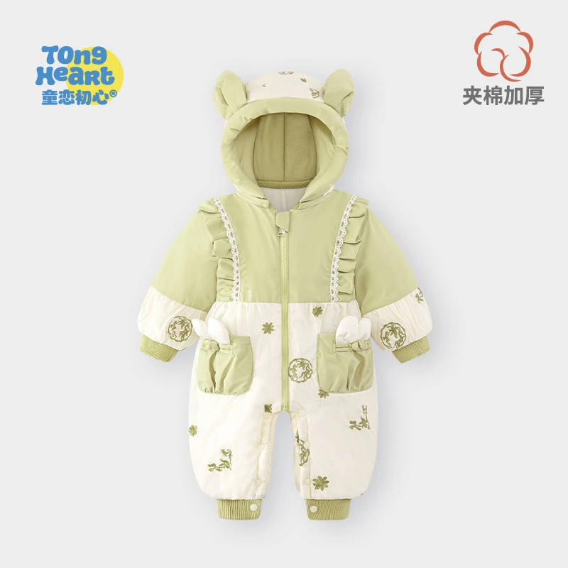 女宝宝公主服宝宝外出夹棉连体衣秋冬保暖加厚棉衣服婴幼儿哈衣服
