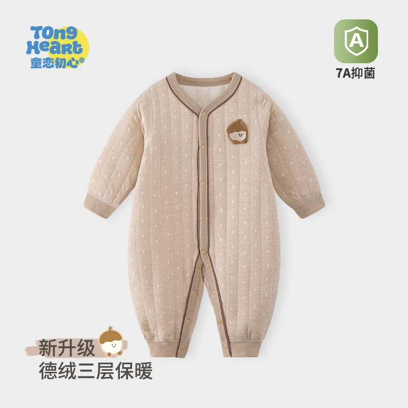 婴儿连体衣保暖夹棉秋冬德绒加厚保暖打底内衣冬季新生儿宝宝冬装