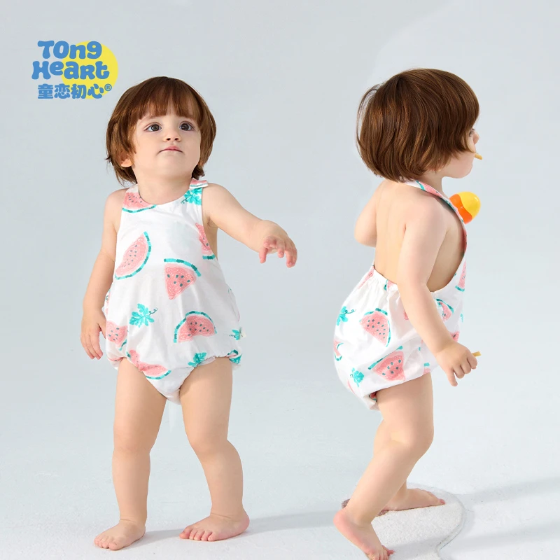 婴儿夏季连体衣宝宝背带纯棉爬服哈衣薄款新生儿衣服男女外出服