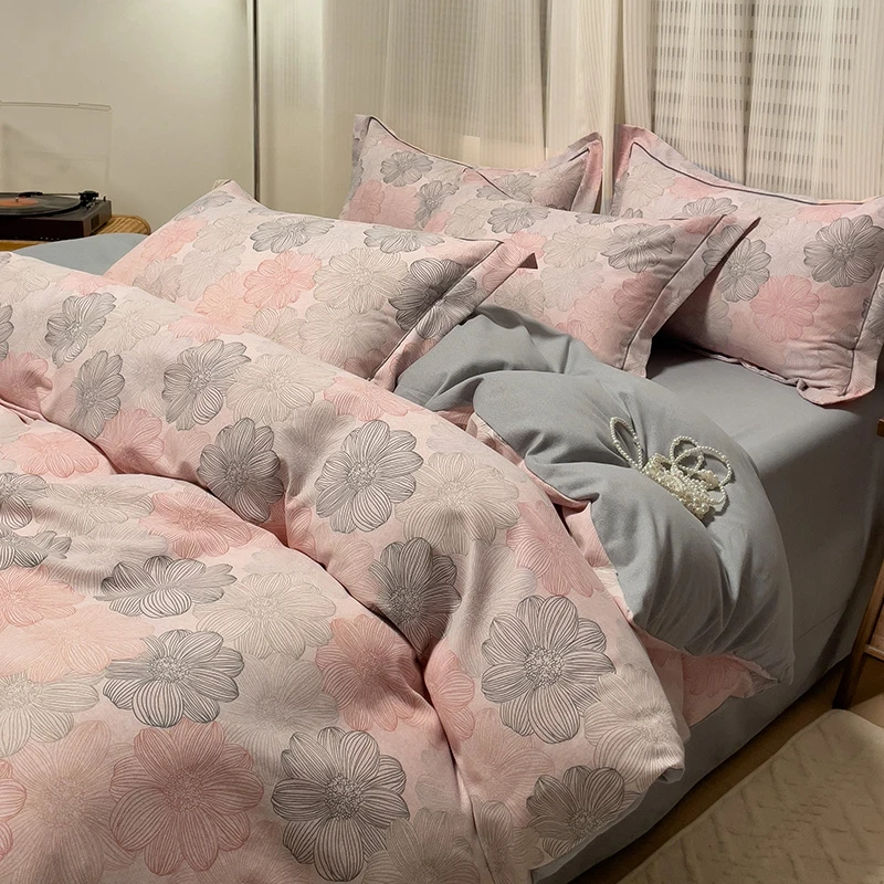 秋冬全棉磨毛亲肤加厚保暖双面棉被套床单四件套学生宿舍三件套