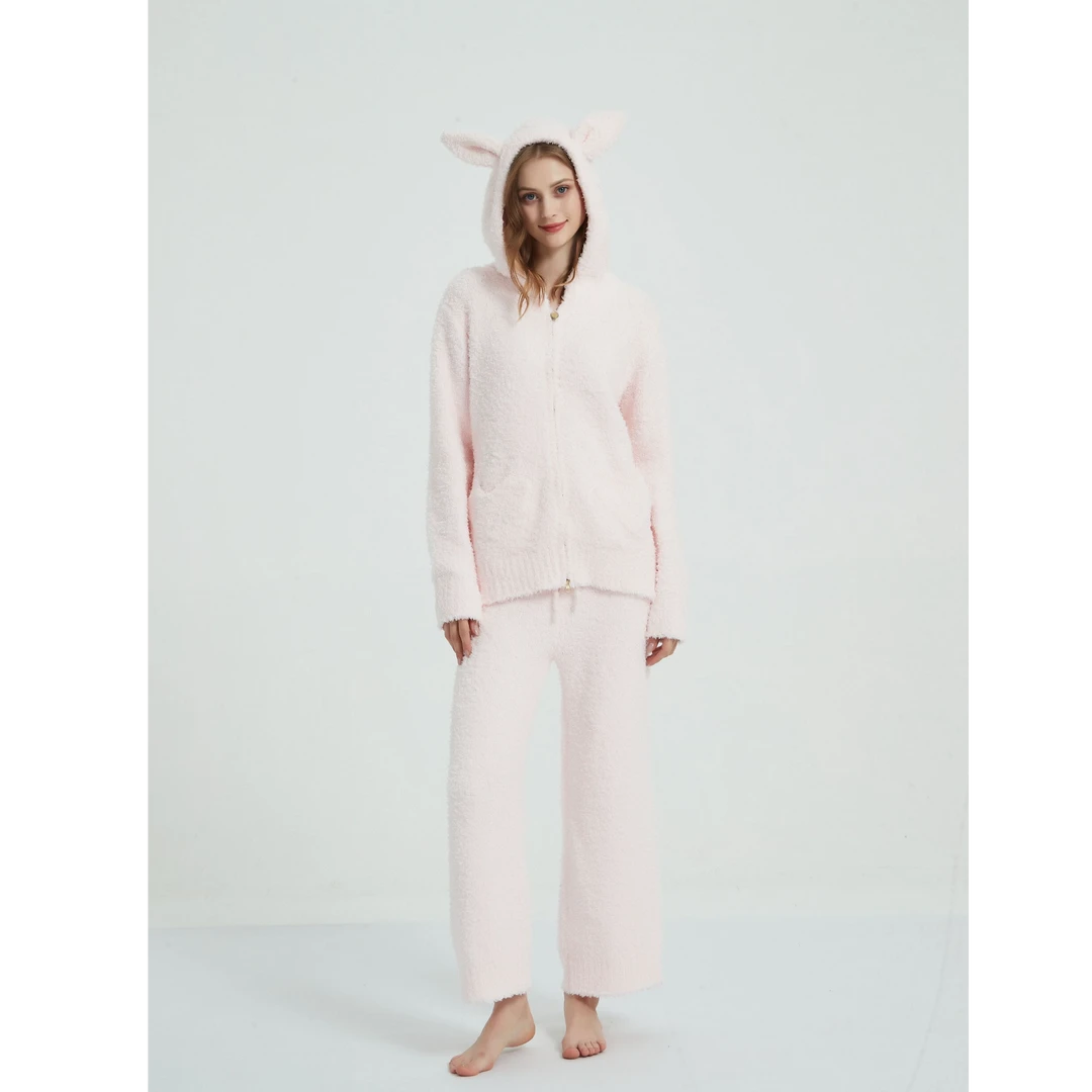 肌羽 女款帽衫 开衫半边绒福利家居服套装