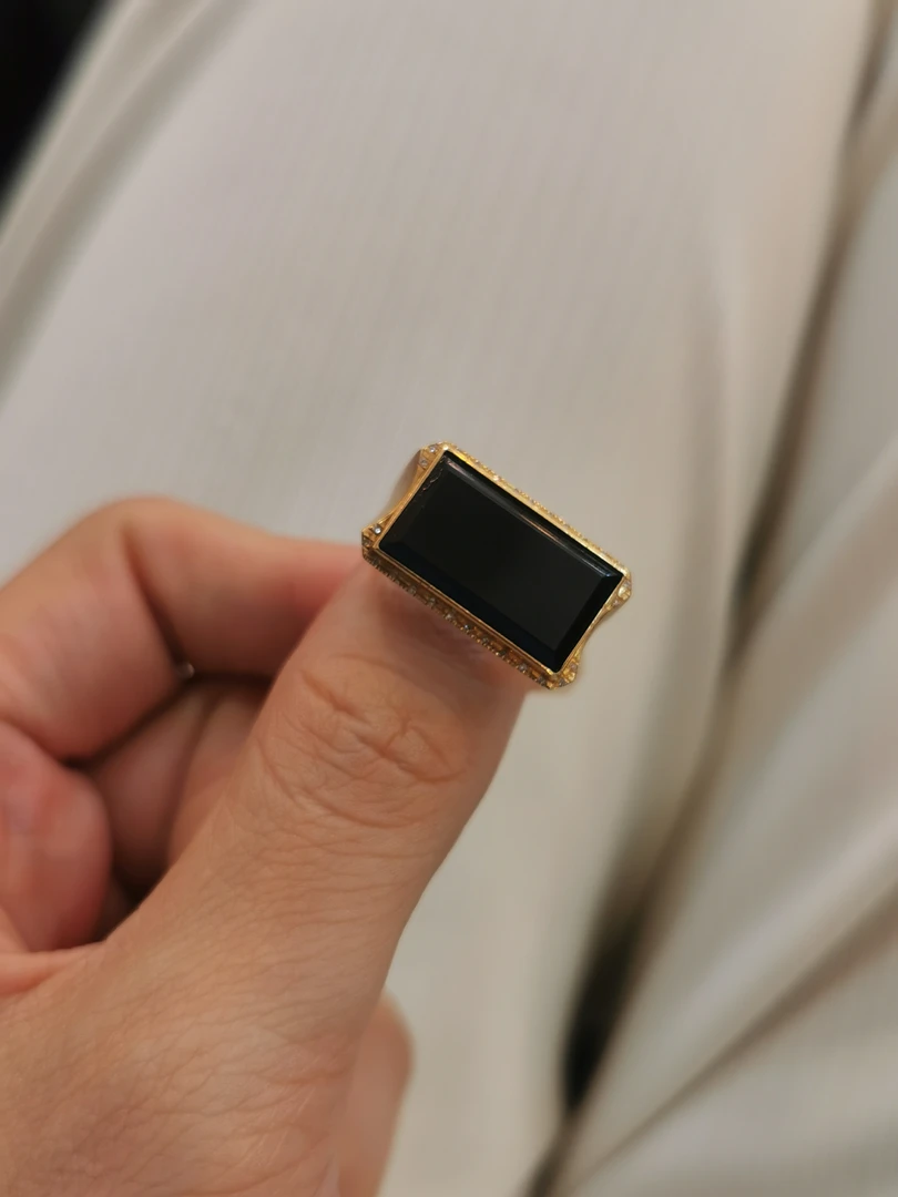 天然缅甸翡翠墨翠18k金男戒指19圈口