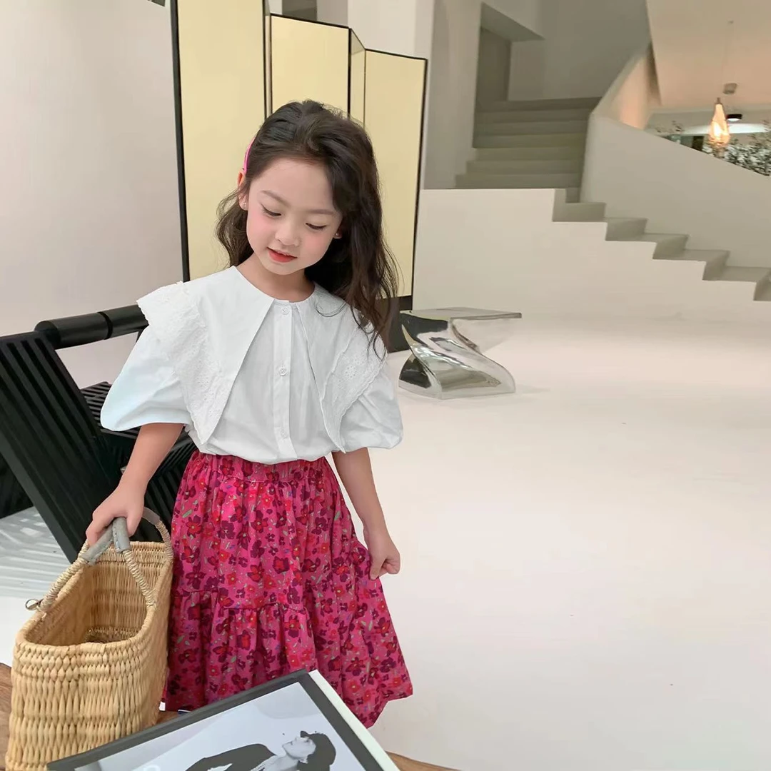 童装女童半身裙2024夏装新款网红爱心碎花百搭洋气中大童中长款裙