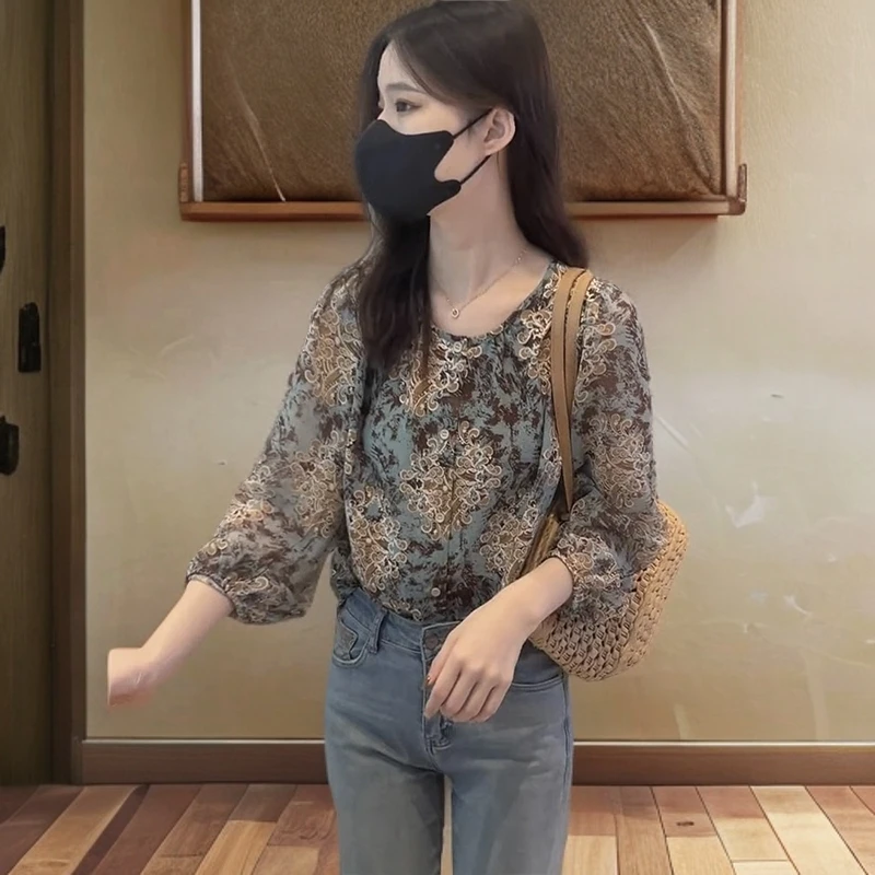 法式高级感碎花雪纺衬衫女夏装独特别致漂亮小衫洋气高端上衣欧货